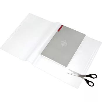   Füzet- és könyvborító, áttetsző, fényes felület, állítható széllel, öntapadó csíkkal 550x310 mm, PP, PANTA PLAST