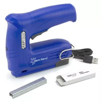   Tűzőpisztoly, vezeték nélküli, elektromos, USB, RAPESCO Germ-Savvy "T12-USB", kék