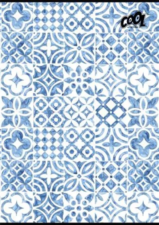Füzet, tűzött, A4, kockás, 80 lap, COOL BY VICTORIA "Mediterrain patterns"