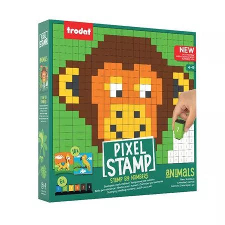 Kreatív foglalkoztató füzet, bélyegzős,  TRODAT "Creativ Pixelstamp", állatok
