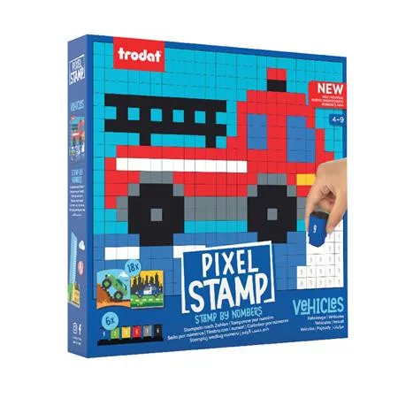 Kreatív foglalkoztató füzet, bélyegzős, TRODAT "Creativ Pixelstamp",  járművek