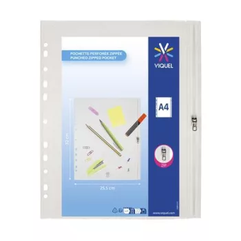   Irattartó tasak, A4, PP, zipzáras, VIQUEL "Pockets", áttetsző