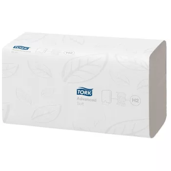   Kéztörlő, Interfold hajtás, 2 rétegű, 180 lap, H2 rendszer, Advanced, TORK "Xpress Soft Multifold", fehér