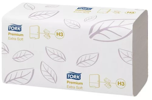Kéztörlő,  Z hajtás, 2 rétegű, 200 lap, H3 rendszer, Premium, TORK "Extra Soft Singlefold", fehér