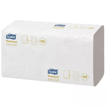  Kéztörlő, Interfold hajtás, H2 rendszer, 2 rétegű, 100 lap, Premium, TORK "Xpress Extra Soft Multifold", fehér