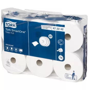   Toalettpapír, T8 rendszer, 2 rétegű, 19,9 cm átmérő, TORK "SmartOne", fehér