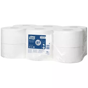   Toalettpapír, T2 rendszer, 2 rétegű, 19, 5 cm átmérő, Advanced, TORK "Mini Jumbo", fehér