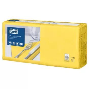   Szalvéta, 1/4 hajtogatott, 3 rétegű, 32,5x32,8 cm, Advanced, TORK "Soft Lunch", sárga
