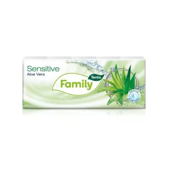   Papír zsebkendő, 3 rétegű, 10x10 db, TENTO "Family", aloe vera