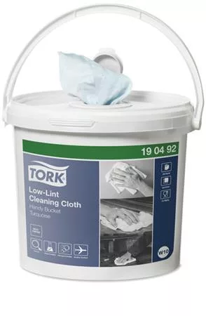Tisztítókendő, szöszszegény, 1 rétegű, 200 db, hordozható vödörben, W10 rendszer,TORK, türkizkék