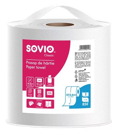 Törlőpapír, 100% cellulóz, tekercses, 212,6 m,  26,5 cm átmérő, 2 rétegű, SOVIO