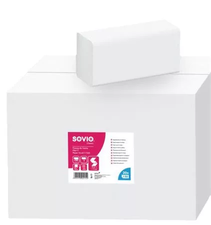 Kéztörlő, V hajtogatott, 2 rétegű, 150 lap, 21x25 cm, SOVIO