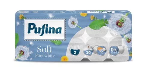 Toalettpapír, 2 rétegű, kistekercses, 10 tekercs, PUFINA "Soft White", illatmentes