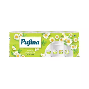   Toalettpapír, 3 rétegű, kistekercses, 10 tekercs, PUFINA "Chamomile", kamilla illattal