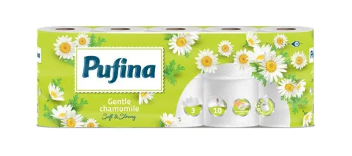 Toalettpapír, 3 rétegű, kistekercses, 10 tekercs, PUFINA "Chamomile", kamilla illattal