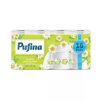  Toalettpapír, 3 rétegű, kistekercses, 16 tekercs, PUFINA "Chamomile", kamilla illattal
