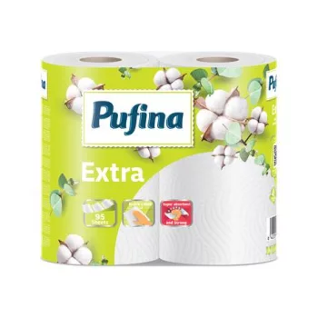   Háztartási papírtörlő, 2 rétegű, 95 lap, 2 tekercses, PUFINA "Extra"