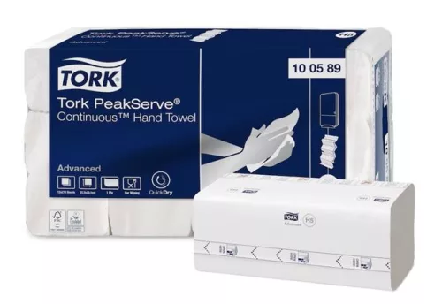 Kéztörlő, hajtogatott, H5 rendszer, 1 rétegű, Advanced, TORK "PeakServe", fehér-szürke nyomat