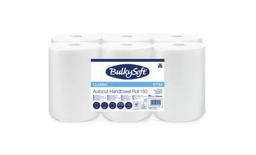 Kéztörlő, tekercses, 15,5 cm átmérő, 2 rétegű, BULKYSOFT "Universal System", hófehér
