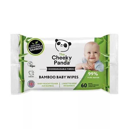 Baba törlőkendő, bambusz, lebomló, 60 lap, CHEEKY PANDA, illatmentes
