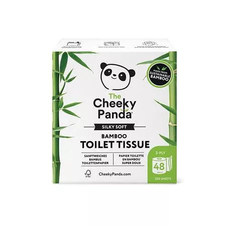Toalettpapír, bambusz, 3 rétegű, kistekercses, 48 tekercs, CHEEKY PANDA, fehér