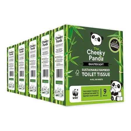 Toalettpapír, bambusz, 3 rétegű, kistekercses, 9 tekercs, CHEEKY PANDA, fehér