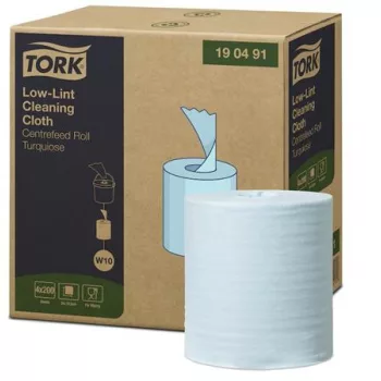   Tisztítókendő, szöszszegény, tekercses, 1 rétegű, 200 db, utántöltő hordozható vödörhöz, W10 rendszer, TORK, türkiz