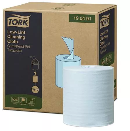 Tisztítókendő, szöszszegény, tekercses, 1 rétegű, 200 db, utántöltő hordozható vödörhöz, W10 rendszer, TORK, türkiz