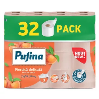   Toalettpapír, 3 rétegű, kistekercses, 32 tekercs, PUFINA "Delicate Peach", barack illattal