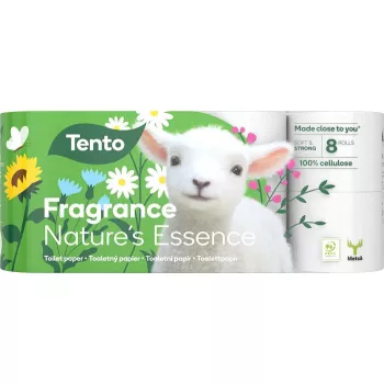   Toalettpapír, 3 rétegű, kistekercses, 8 tekercs, TENTO "Nature's Essence", fehér