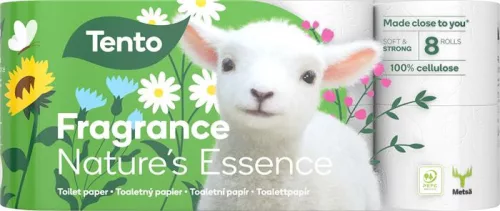 Toalettpapír, 3 rétegű, kistekercses, 8 tekercs, TENTO "Nature's Essence", fehér