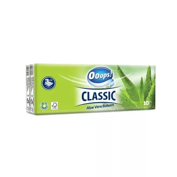   Papír zsebkendő, 3 rétegű, 10x10 db, OOOPS "Classic", aloe vera