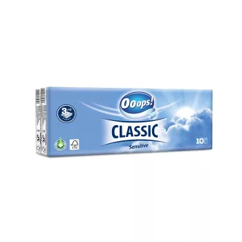  Papír zsebkendő, 3 rétegű, 10x10 db, OOOPS "Classic", sensitive