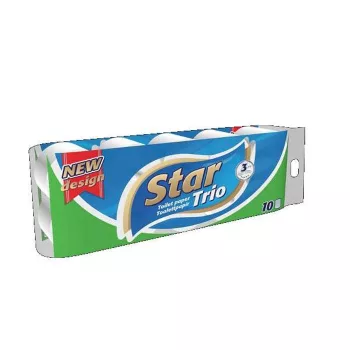   Toalettpapír, 3 rétegű, kistekercses, 10 tekercs, "Star Trio"