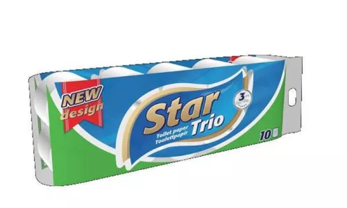 Toalettpapír, 3 rétegű, kistekercses, 10 tekercs, "Star Trio"
