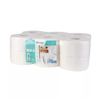   Toalettpapír, 2 rétegű, 19 cm átmérő, VICTORIA HYGIENE, "Fine Mini Jumbo", fehér