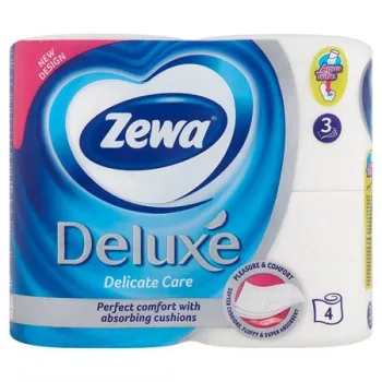   Toalettpapír, 3 rétegű, kistekercses, 4 tekercs, ZEWA "Deluxe", fehér