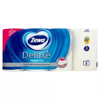   Toalettpapír, 3 rétegű, kistekercses, 8 tekercs, ZEWA "Deluxe", fehér