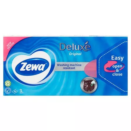 Papír zsebkendő, 3 rétegű, 90 db, ZEWA "Deluxe", illatmentes