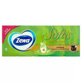   Papír zsebkendő, 4 rétegű, 10x9 db, ZEWA "Softis", aloe balsam