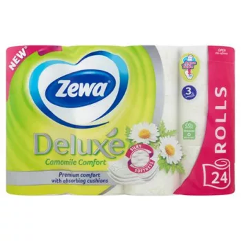   Toalettpapír, 3 rétegű, kistekercses, 24 tekercs, ZEWA "Deluxe", kamilla