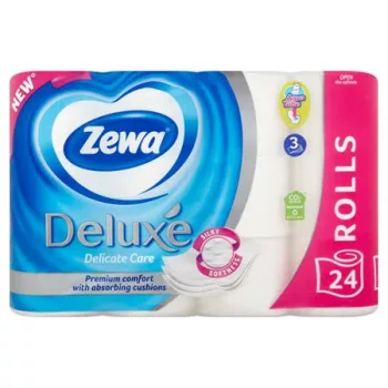   Toalettpapír, 3 rétegű, kistekercses, 24 tekercs, ZEWA "Deluxe", fehér
