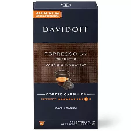 Kávékapszula, Nespresso® kompatibilis, 10 db, DAVIDOFF "Espresso 57"