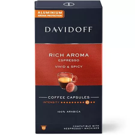 Kávékapszula, Nespresso® kompatibilis, 10 db, DAVIDOFF "Rich Aroma"
