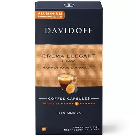 Kávékapszula, Nespresso® kompatibilis, 10 db, DAVIDOFF "Crema Elegant Lungo"