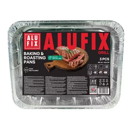 Alumínium grilltálca, 33x26 cm, 3 db, ALUFIX