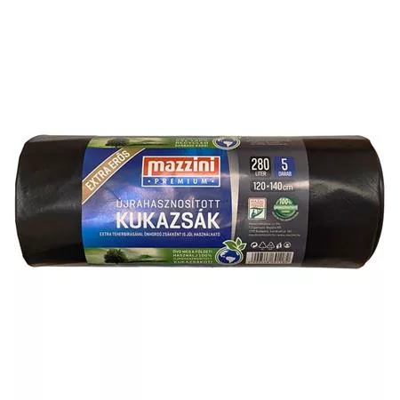 Nagykukazsák, extra erős, 280 l, 5 db, 120x140 cm, 45 µ, MAZZINI "Premium", fekete