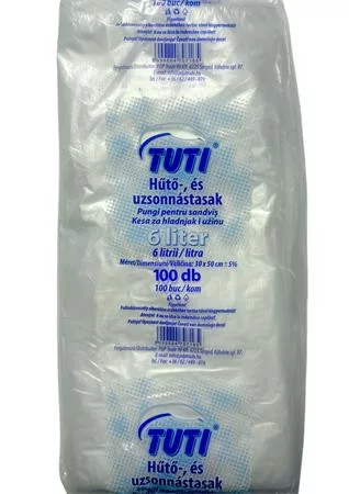 Hűtő- és uzsonnástasak, 6 l, 100 db, 30 x 50 cm, 9 µ, TUTI