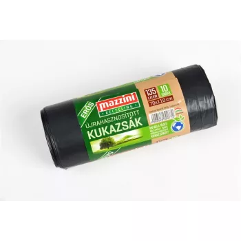   Szemeteszsák, újrahasznosított, erős, 135 l, 10 db,70x110 cm, 30 µ, MAZZINI, fekete