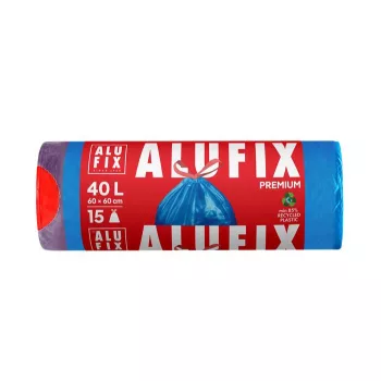  Szemeteszsák, zárószalagos, 40 l, 15 db, 60x60 cm, 20 µ, ALUFIX, kék